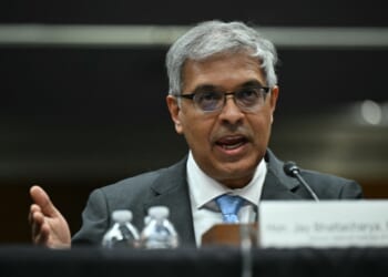 National Institutes of Health Director Jay Bhattacharya speaks during a Senate Appropriations Subcommittee on Labor, Health and Human Services, Education and Related Agencies hearing on fiscal year 2027 budget for the National Institutes of Health on Capitol Hill in Washington, D.C., on May 21, 2026.
