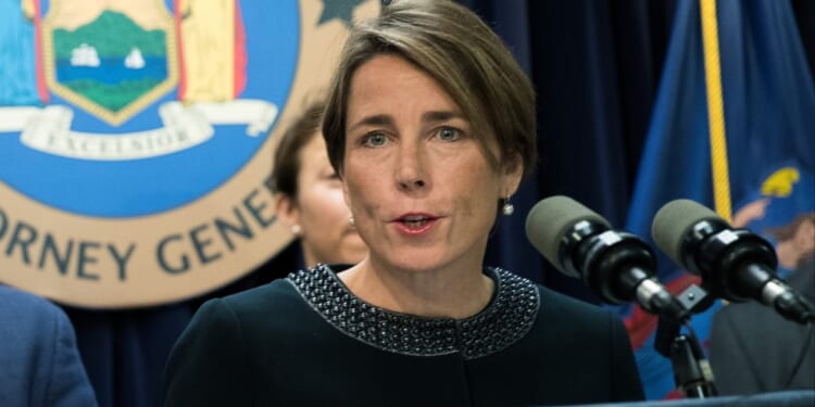 Then-Massachusetts Attorney General Maura Healey speaks at a news conference in New York City on July 19, 2016.
