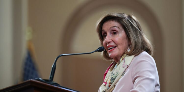 Former House Speaker Nancy Pelosi speaks at a celebration of the life of the late Rep. Barney Frank in the Longworth House Office Building on Capitol Hill on June 25, 2026, in Washington, D.C.