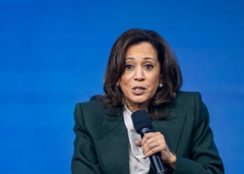 Former Vice President Kamala Harris speaks on stage during the Austrian World Summit at Hofburg Congress Center on June 16, 2026, in Vienna, Austria.
