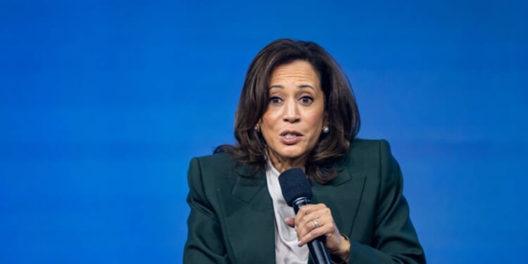 Former Vice President Kamala Harris speaks on stage during the Austrian World Summit at Hofburg Congress Center on June 16, 2026, in Vienna, Austria.