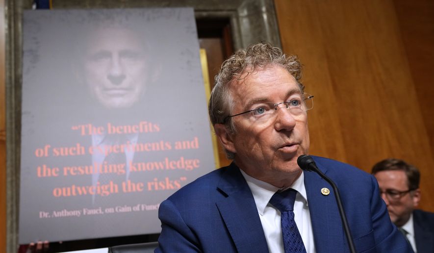 Committee Chairman Sen. Rand Paul, R-Ky., speaks as Dr. Anthony Fauci appears before the Senate Homeland Security and Governmental Affairs Committee at the Capitol, Wednesday, July 29, 2026, in Washington. (AP Photo/Allison Robbert)