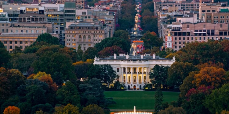 A helicopter shot of the White House in Washington, D.C.