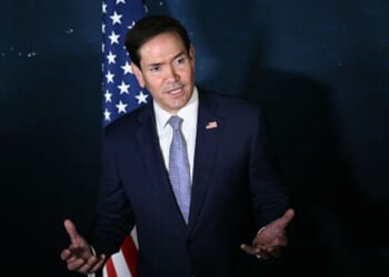 Secretary of State Marco Rubio speaks to the press on July 22, 2026.