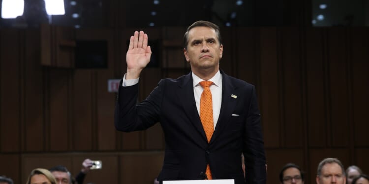 Acting Attorney General Todd Blanche gets sworn in at his confirmation hearing in front of the Senate Judiciary Committee on Capitol Hill on July 15, 2026, in Washington, D.C.