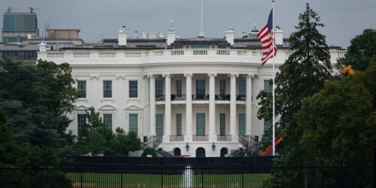 The White House is viewed from the south lawn on a gray cloud on July 21, 2026.