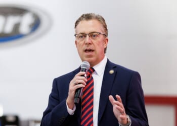Rep. Andy Ogles speaks during a get out the vote event held in support of Republican congressional candidate Matt Van Epps on Dec. 1, 2025, in Franklin, Tennessee.