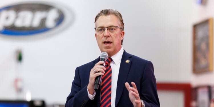 Rep. Andy Ogles speaks during a get out the vote event held in support of Republican congressional candidate Matt Van Epps on Dec. 1, 2025, in Franklin, Tennessee.