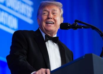 President Donald Trump speaks at the second White House Correspondent Dinner on July 24, 2026.