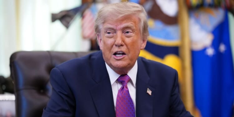 President Donald Trump speaks during an event in the Oval Office of the White House on Aug. 27, 2026, in Washington, D.C.