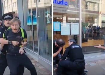A man in Manchester, United Kingdom, is detained after purchasing a baseball bat, according to British activist Tommy Robinson on Aug. 9, 2026.