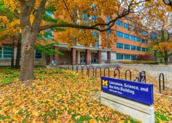 The Literature Science And The Arts Building on the University of Michigan campus in Ann Arbor, Michigan, on Nov. 8, 2020.