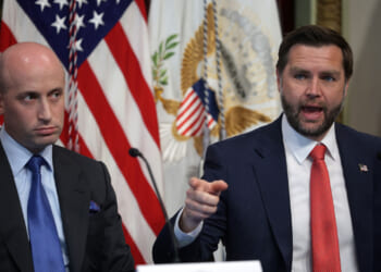 U.S. Vice President JD Vance (R) speaks during a Congressional Roundtable on Anti-Fraud Initiatives.