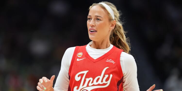 Sophie Cunningham of the Indiana Fever looks on during the first half against the Seattle Storm at Climate Pledge Arena on July 28, 2026, in Seattle, Washington.
