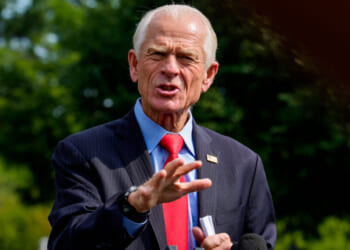 White House senior counselor for trade and manufacturing Peter Navarro speaks to reporters following an on camera interview on the North Lawn of the White House on August 11, 2026 in Washington, DC. Navarro was speaking about the Russia investigation from U.S. President Donald Trump's first term and took questions on the economy. (Photo by Andrew Harnik/Getty Images)