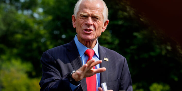 White House senior counselor for trade and manufacturing Peter Navarro speaks to reporters following an on camera interview on the North Lawn of the White House on August 11, 2026 in Washington, DC. Navarro was speaking about the Russia investigation from U.S. President Donald Trump's first term and took questions on the economy. (Photo by Andrew Harnik/Getty Images)