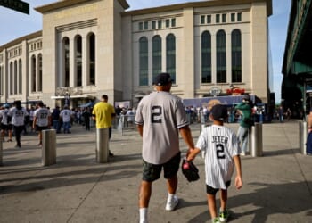 Fans file into New York's Yankee Stadium in a September 2025 file photo.