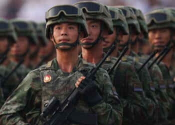 Chinese soldiers are aligned in a military formation in Beijing, China during a parade procession on September 3, 2026.