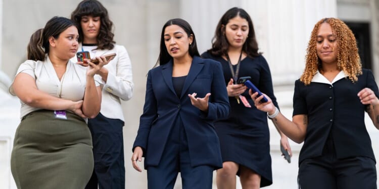 Rep. Alexandria Ocasio-Cortez , a New York Democrat, speaks to the media Aug. 31 outside of the U.S. Capitol in Washington, D.C.