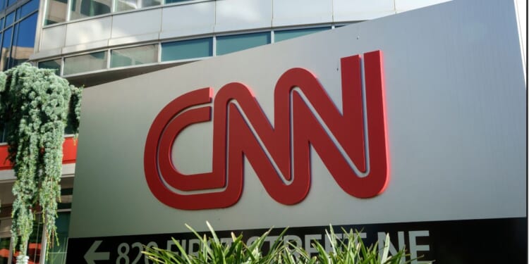 A CNN sign is displayed outside of the network's studios in Washington, D.C.