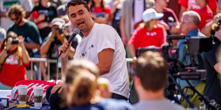 Charlie Kirk speaks at Utah Valley University on Sept. 10, 2025, in Orem, Utah.