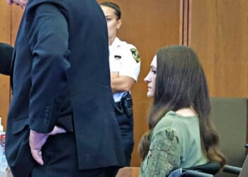 Massachusetts murder suspect Lindsay Clancy is pictured with her attorney in the Plymouth, Massachusetts, courtroom where a mistrial was declared in her case on Sept. 4.