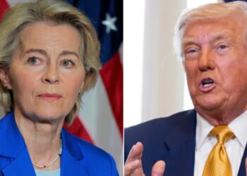 European Commission President Ursula von der Leyen, left, is considering adding Canada as an "associate member," in defiance of President Donald Trump.