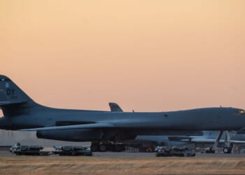 A B1 Bomber at RAF Fairford on July 25, 2026, in Fairford, England.