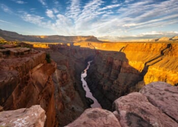 The Grand Canyon can be viewed from an aerial shot.