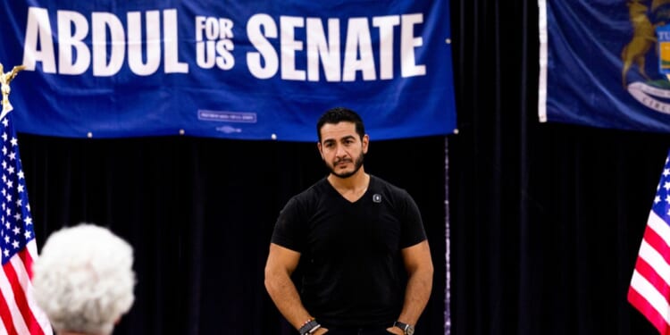 Democratic Senate candidate Abdul El-Sayed listens to a question from an attendee during a town hall event, part of a series of events across Michigan focused on hearing from voters, on Sept. 3, 2026, at the Oakland Expo Center in Waterford, Michigan.