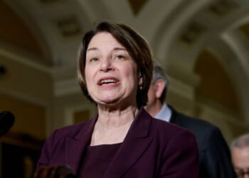 Sen. Amy Klobuchar speaks during a news conference following a weekly policy luncheon with Senate Democrats at the U.S. Capitol on May 19, 2026, in Washington, D.C.