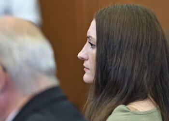 Kevin Reddington, defense attorney for Lindsay Clancy, and Lindsay Clancy look on after the jury remained deadlocked and the judge indicated he will declare a mistrial, during Clancy's murder trial at the Plymouth County Superior Court in Plymouth, Massachusetts, on Sept. 4, 2026.