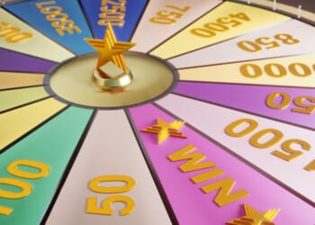 A wheel of fortune with money rewards.