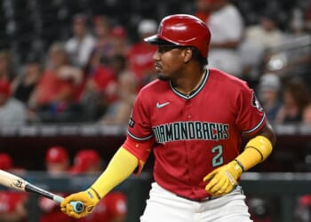 Geraldo Perdomo of the Arizona Diamondbacks gets ready in the batters box against the Philadelphia Phillies at Chase Field on Sept. 2, 2026, in Phoenix, Arizona.