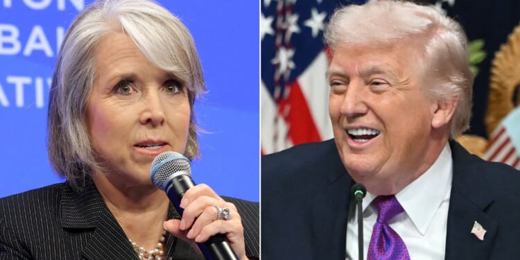 New Mexico Gov. Michelle Lujan Grisham, left, did not see the humor in a post by President Donald Trump about changing her state's name.