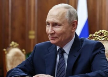 Vladimir Putin, Russian President, sits in a gilded room in Moscow during a meeting with the head of the Federal Customs Service on September 21, 2026.