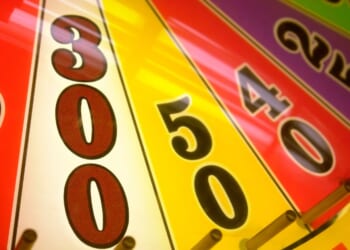 A close-up view of a wheel of fortune game.