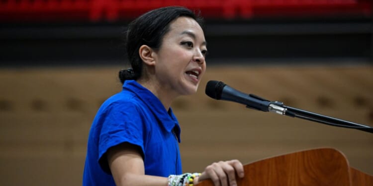 Wisconsin Democratic gubernatorial candidate Francesca Hong speaks during a campaign rally on Aug. 2, 2026, in Milwaukee, Wisconsin.
