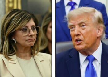 Former Fox host Maria Bartiromo, left; President Donald Trump, right.