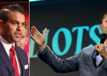 Turning Point USA spokesman Andrew Kolvet, left, said those celebrating last year's assassination of TPUSA founder Charlie Kirk, right, "are only ensuring that his legacy will grow bigger, larger, and more powerful.”