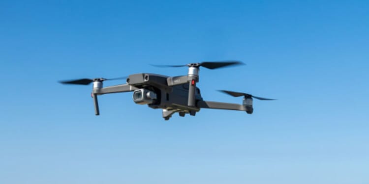 A drone flies over Syracuse, Italy on April 10, 2025.