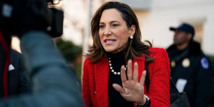 United States Rep. Maria Salazar (R-FL) speaks to the press on March 25, 2025 on White House grounds in Washington, D.C.