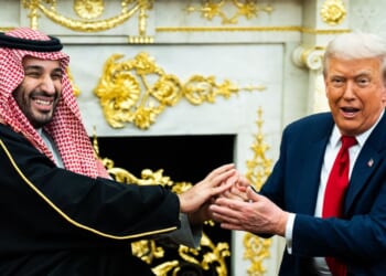 President Donald Trump and Crown Prince and Prime Minister Mohammed bin Salman of Saudi Arabia during a bilateral meeting in the Oval Office of the White House on Tuesday, Nov. 18, 2025.
