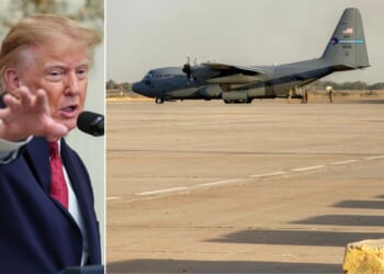 A U.S. Air Force C-130 Hercules military transport aircraft, right, prepares for takeoff from Camp Victory on the outskirts of Baghdad International Airport Tuesday. A left, President Donald Trump told a White House audience that the last remaining U.S. military forces in Iraq have been withdrawn.