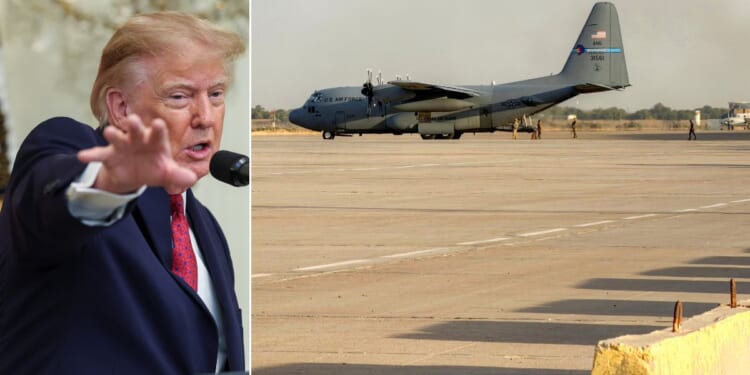 A U.S. Air Force C-130 Hercules military transport aircraft, right, prepares for takeoff from Camp Victory on the outskirts of Baghdad International Airport Tuesday. A left, President Donald Trump told a White House audience that the last remaining U.S. military forces in Iraq have been withdrawn.