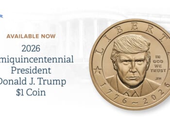 A coin bearing the likeness of President Donald Trump was available for sale from the U.S. Mint starting on Sept. 2, 2026.