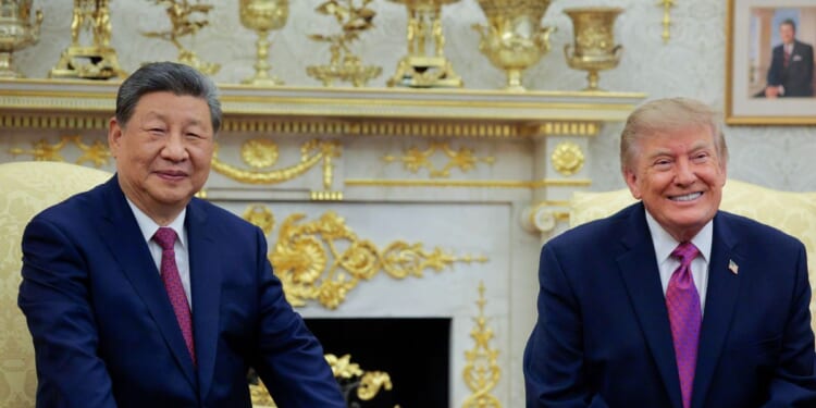 Chinese President Xi Jinping sits with President Donald Trump in the Oval Office at the White House on Sept. 24, 2026, in Washington, D.C.