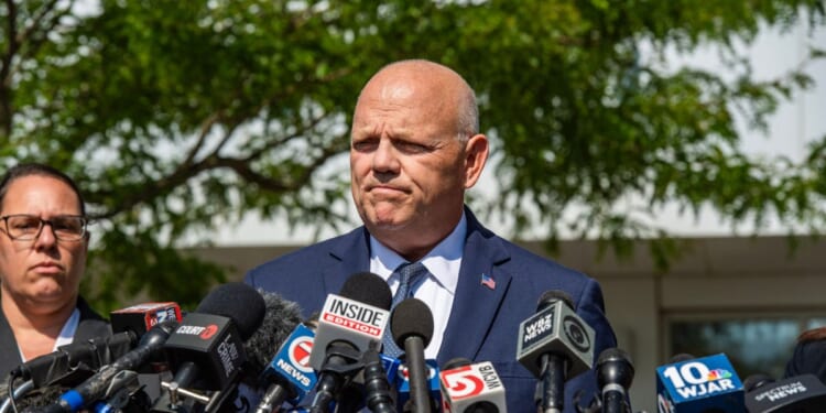 Plymouth County District Attorney Timothy Cruz speaks after a mistrial was called during Lindsay Clancy's murder trial at the Plymouth County Superior Court in Plymouth, Massachusetts, on Sept. 4, 2026.