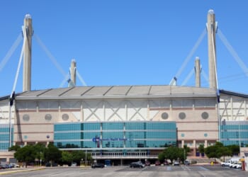 A view of the Alamodome in San Antonio, Texas.