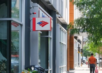 Bank of America signage at an office in Massachusetts on July 26, 2024.